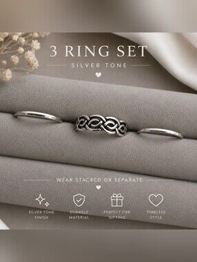 Silver Tone 3-Ring Set — Women’s Interwoven Ring Trio